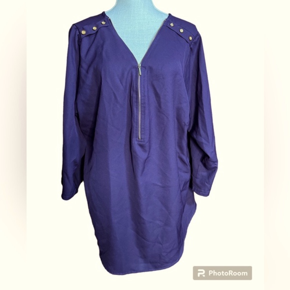 08.. MPH Collection Plum Purple 1/4 Zip Front Blouse